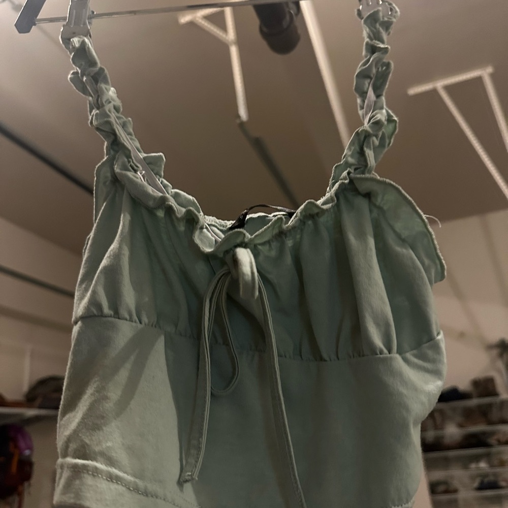 SHEIN Sage Green Tie-Front Ruching cropped Cami